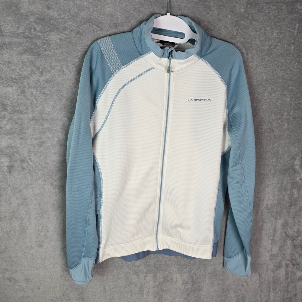 La Sportiva Sharki‎ JKT W Light Blue White Full Zip Grid Fleece Jacket Womens XL
